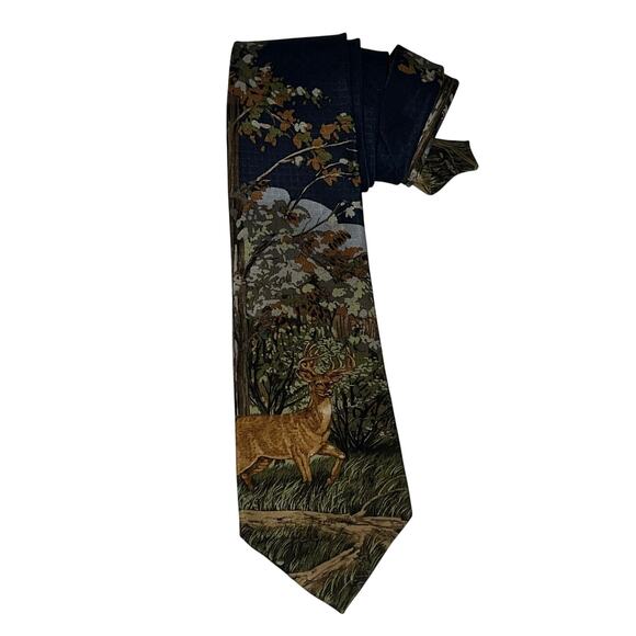 Elegant Deer Forest Mens Silk Tie Field Wear - Picture 2 of 4